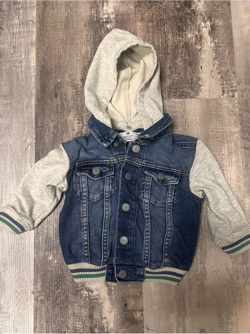 H&M Kids Denim Hoodie Jacket Size 3T Snap Front Hooded Denim Sweatshirt